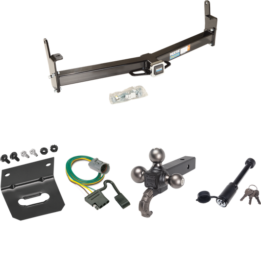 Fits 1995-2001 Ford Explorer Trailer Hitch Tow PKG w/ 4-Flat Wiring + Triple Ball Tactical Ball Mount 1-7/8" & 2" & 2-5/16" Balls w/ Tow Hook + Tactical Dogbone Lock + Wiring Bracket (For w/Factory Tow Package Models) By Reese Towpower