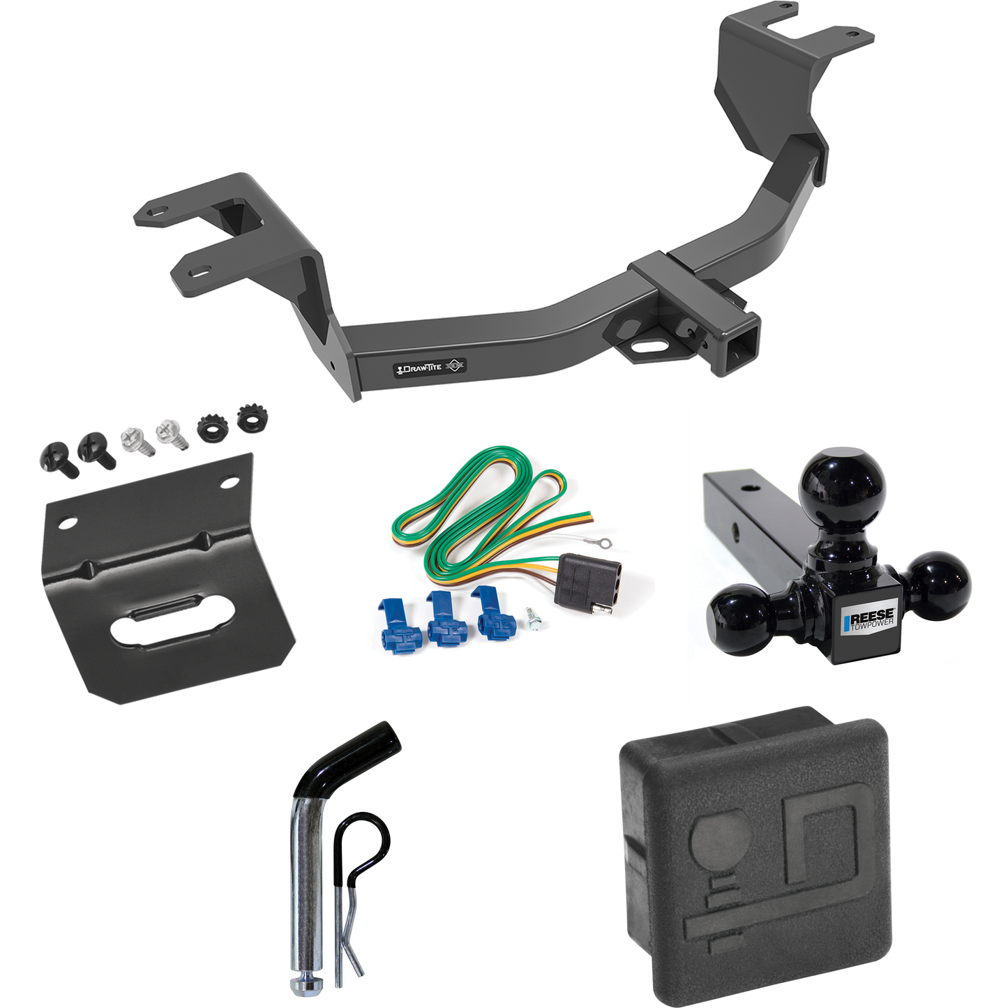 Fits 2019-2023 Chevrolet Silverado 1500 Trailer Hitch Tow PKG w/ 4-Flat Wiring + Triple Ball Ball Mount 1-7/8" & 2" & 2-5/16" Trailer Balls + Pin/Clip + Wiring Bracket + Hitch Cover By Draw-Tite