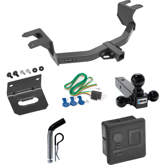 Fits 2019-2023 Chevrolet Silverado 1500 Trailer Hitch Tow PKG w/ 4-Flat Wiring + Triple Ball Ball Mount 1-7/8" & 2" & 2-5/16" Trailer Balls + Pin/Clip + Wiring Bracket + Hitch Cover By Draw-Tite