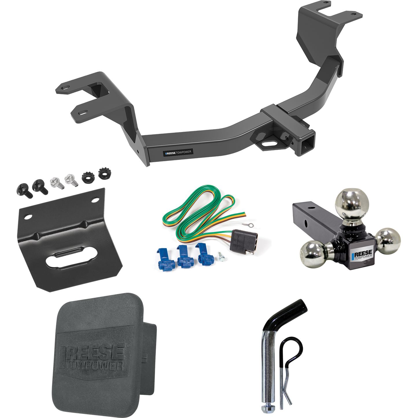 Fits 2019-2023 Chevrolet Silverado 1500 Trailer Hitch Tow PKG w/ 4-Flat Wiring + Triple Ball Ball Mount 1-7/8" & 2" & 2-5/16" Trailer Balls + Pin/Clip + Wiring Bracket + Hitch Cover By Reese Towpower