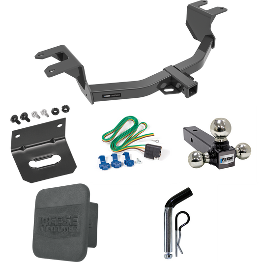 Fits 2019-2023 Chevrolet Silverado 1500 Trailer Hitch Tow PKG w/ 4-Flat Wiring + Triple Ball Ball Mount 1-7/8" & 2" & 2-5/16" Trailer Balls + Pin/Clip + Wiring Bracket + Hitch Cover By Reese Towpower