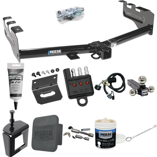 Fits 2007-2013 Chevrolet Silverado 1500 Trailer Hitch Tow PKG w/ 4-Flat Wiring + Triple Ball Ball Mount 1-7/8" & 2" & 2-5/16" Trailer Balls + Wiring Bracket + Hitch Cover + Dual Hitch & Coupler Locks + Wiring Tester + Ball Lube + Electric Grease + Ba