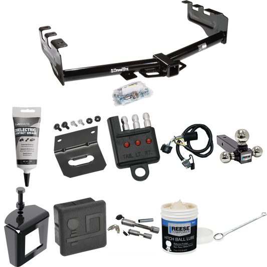 Fits 2007-2013 GMC Sierra 1500 Trailer Hitch Tow PKG w/ 4-Flat Wiring + Triple Ball Ball Mount 1-7/8" & 2" & 2-5/16" Trailer Balls + Wiring Bracket + Hitch Cover + Dual Hitch & Coupler Locks + Wiring Tester + Ball Lube + Electric Grease + Ball Wrench