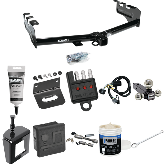 Fits 2007-2013 GMC Sierra 1500 Trailer Hitch Tow PKG w/ 4-Flat Wiring + Triple Ball Ball Mount 1-7/8" & 2" & 2-5/16" Trailer Balls + Wiring Bracket + Hitch Cover + Dual Hitch & Coupler Locks + Wiring Tester + Ball Lube + Electric Grease + Ball Wrench