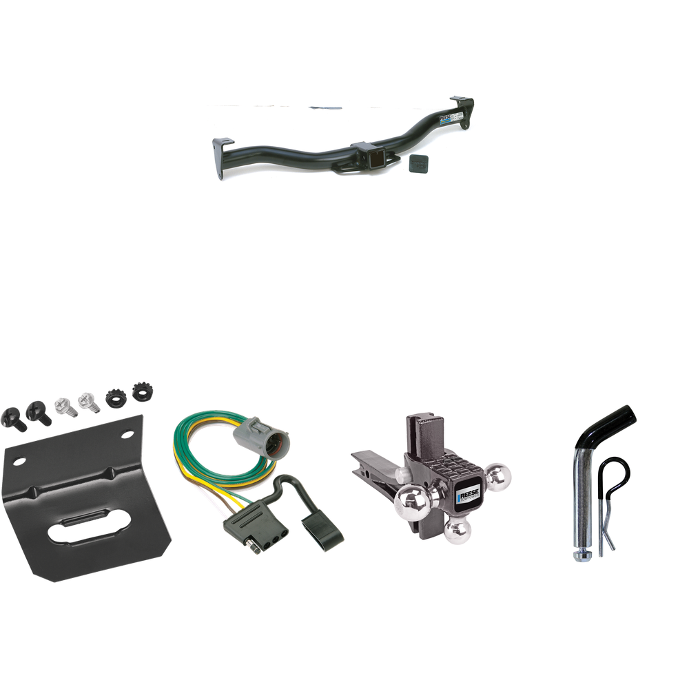 Fits 1997-2001 Mercury Mountaineer Trailer Hitch Tow PKG w/ 4-Flat Wiring Harness + Adjustable Drop Rise Triple Ball Ball Mount 1-7/8" & 2" & 2-5/16" Trailer Balls + Pin/Clip + Wiring Bracket (For w/Factory Tow Package Models) By Reese Towpower