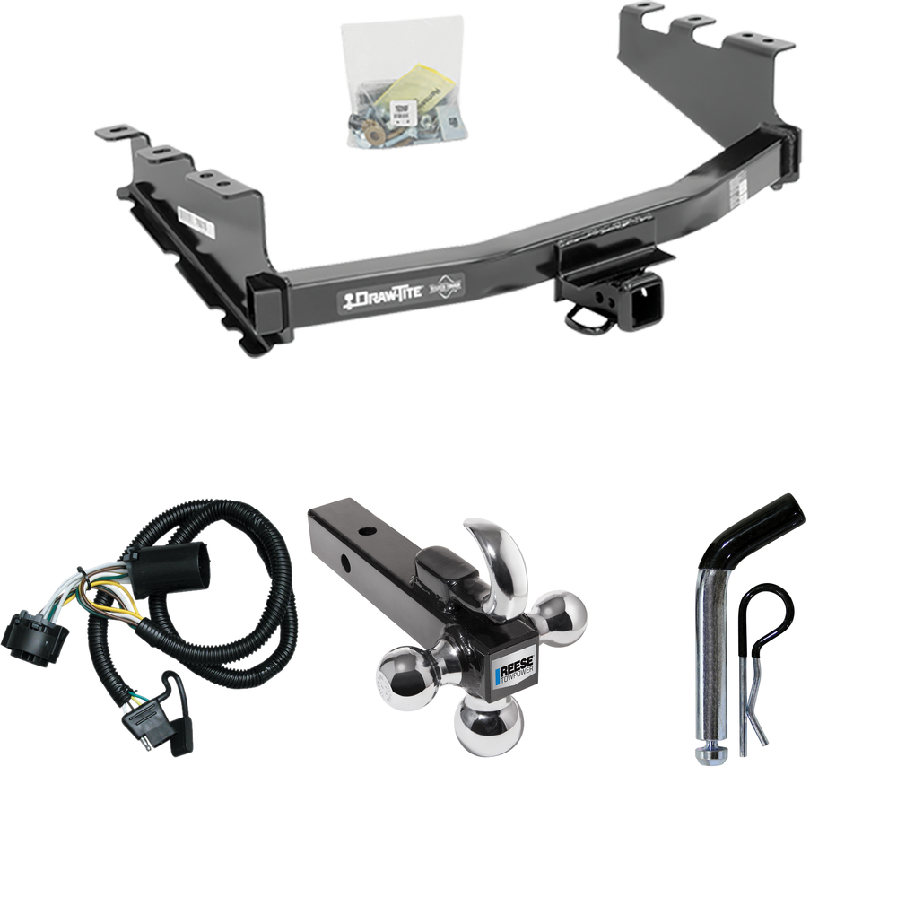 Fits 2019-2019 GMC Sierra 1500 LD (Old Body) Trailer Hitch Tow PKG w/ 4-Flat Wiring + Triple Ball Ball Mount 1-7/8" & 2" & 2-5/16" Trailer Balls w/ Tow Hook + Pin/Clip By Draw-Tite