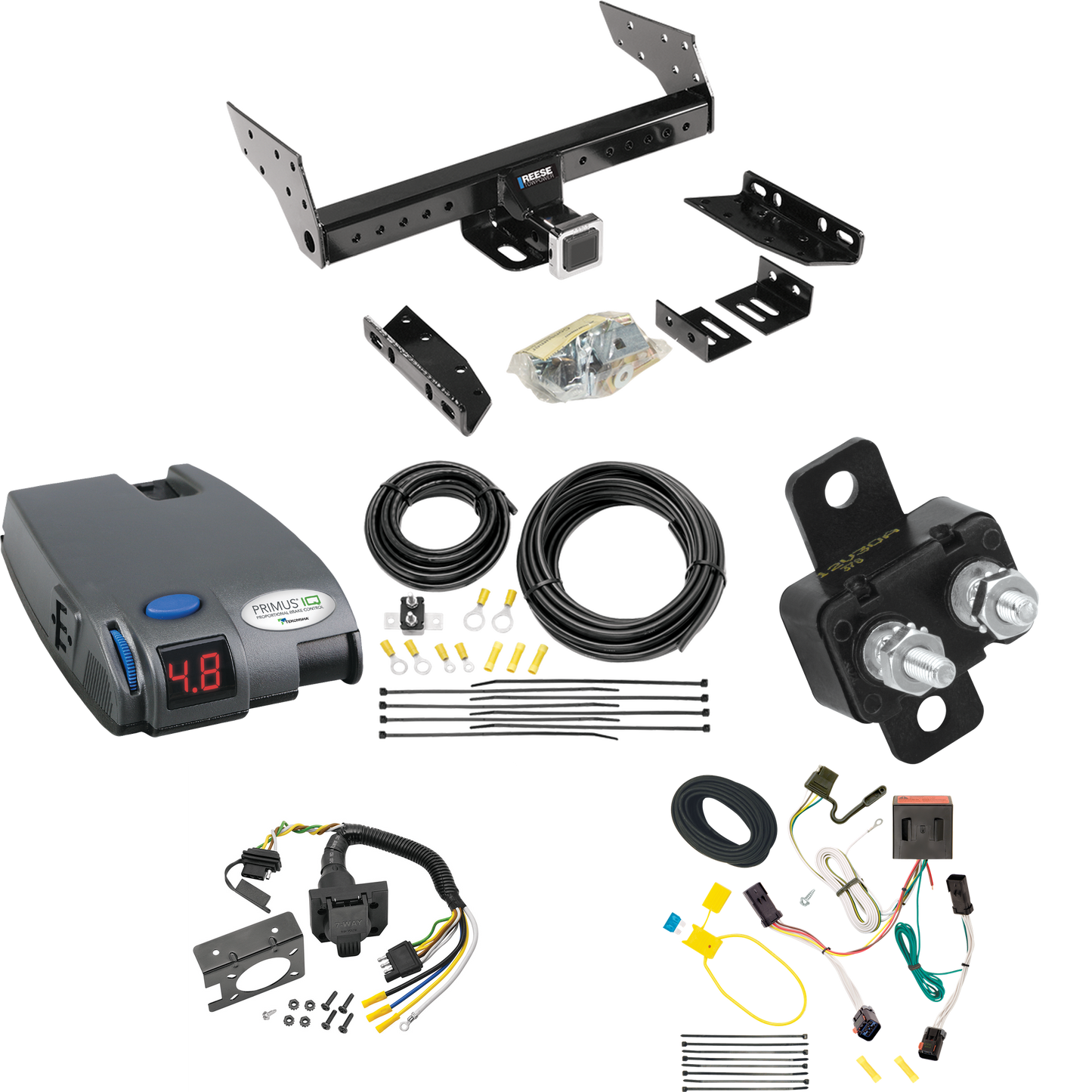 Se adapta al paquete de enganche de remolque Jeep Liberty 2002-2007 con control de freno Tekonsha Primus IQ + cableado RV de 7 vías de Reese Towpower