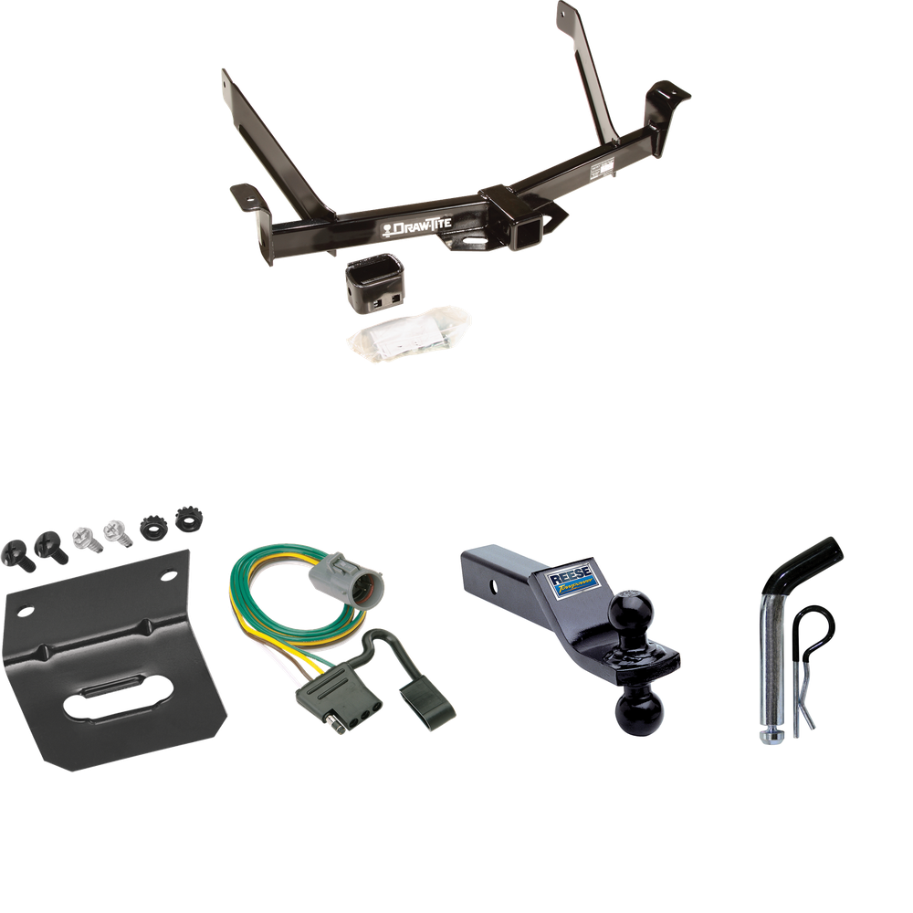 Fits 1995-2001 Ford Explorer Trailer Hitch Tow PKG w/ 4-Flat Wiring Harness + Dual Ball Ball Mount 1-7/8" & 2" Trailer Balls + Pin/Clip + Wiring Bracket (For w/Factory Tow Package Models) By Draw-Tite