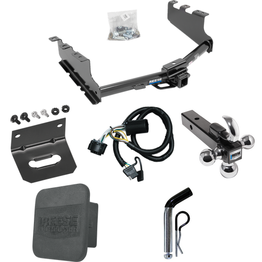 Se adapta al paquete de enganche de remolque GMC Sierra 1500 2014-2018 con 4 cables planos + soporte de bola triple de 1-7/8" y 2" y 2-5/16" con gancho de remolque + pasador/clip + cableado Soporte + cubierta de enganche de Reese Towpower