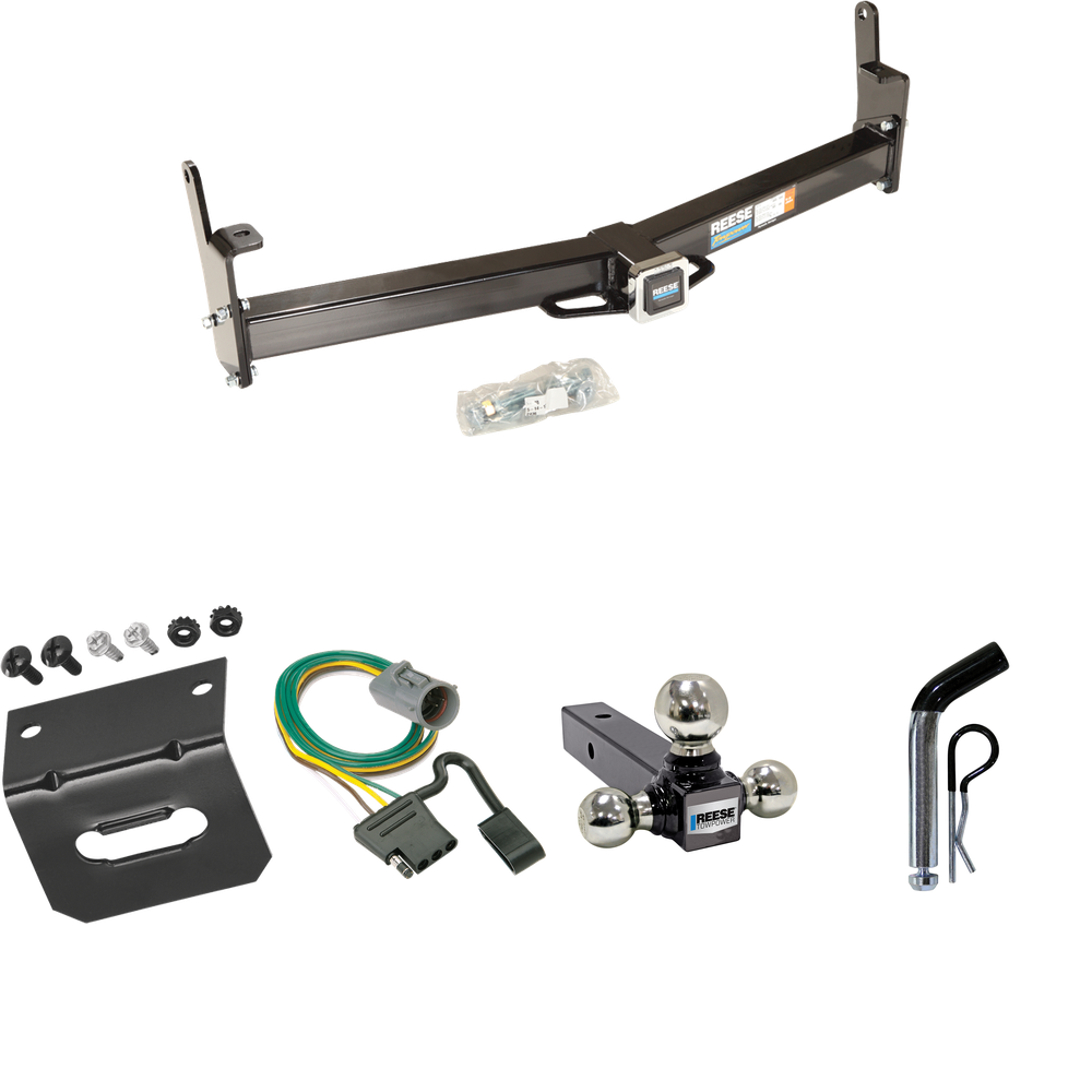 Fits 1997-2001 Mercury Mountaineer Trailer Hitch Tow PKG w/ 4-Flat Wiring Harness + Triple Ball Ball Mount 1-7/8" & 2" & 2-5/16" Trailer Balls + Pin/Clip + Wiring Bracket (For w/Factory Tow Package Models) By Reese Towpower