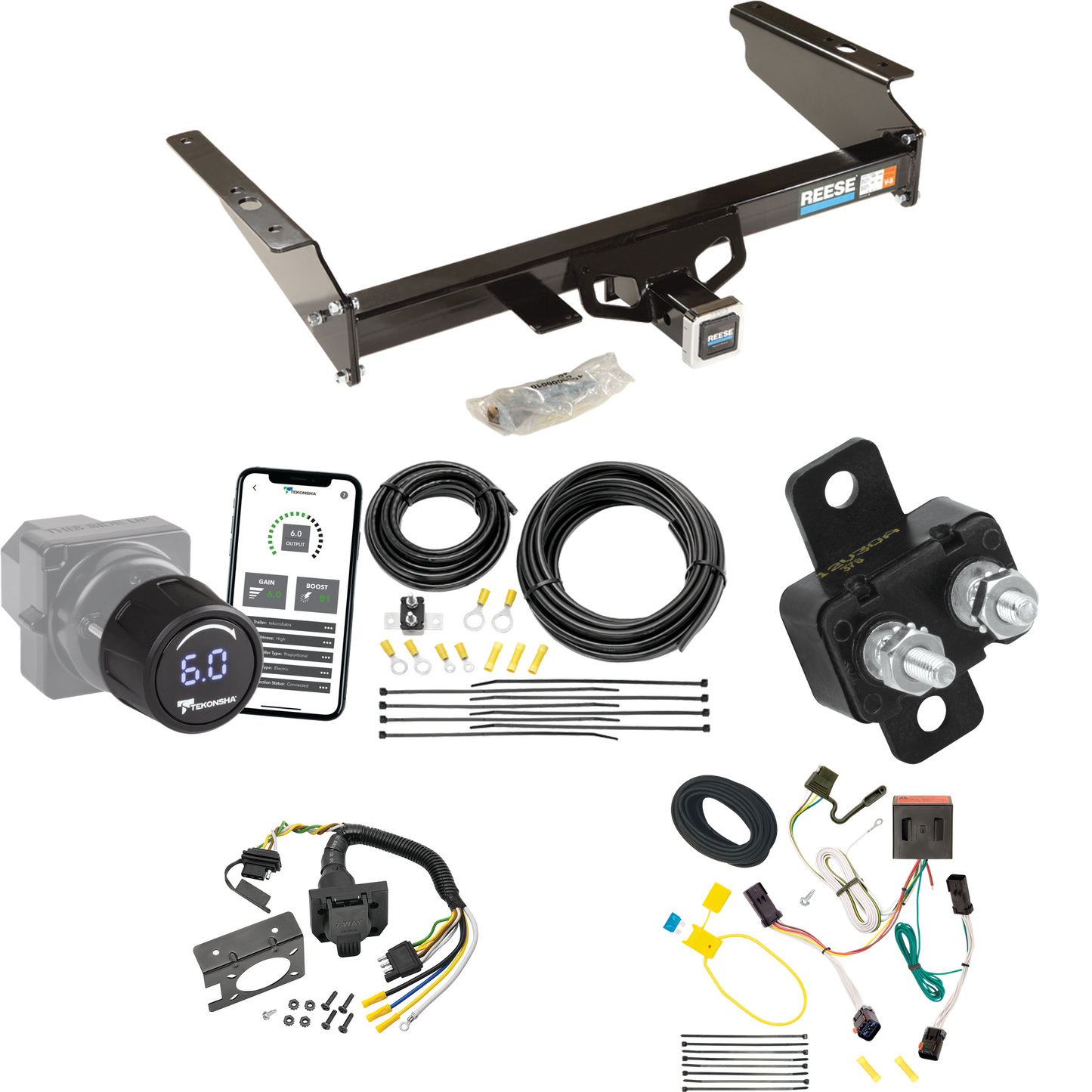 Se adapta al paquete de enganche de remolque Jeep Liberty 2002-2007 con control de freno inalámbrico Bluetooth Tekonsha Prodigy iD + cableado RV de 7 vías de Reese Towpower