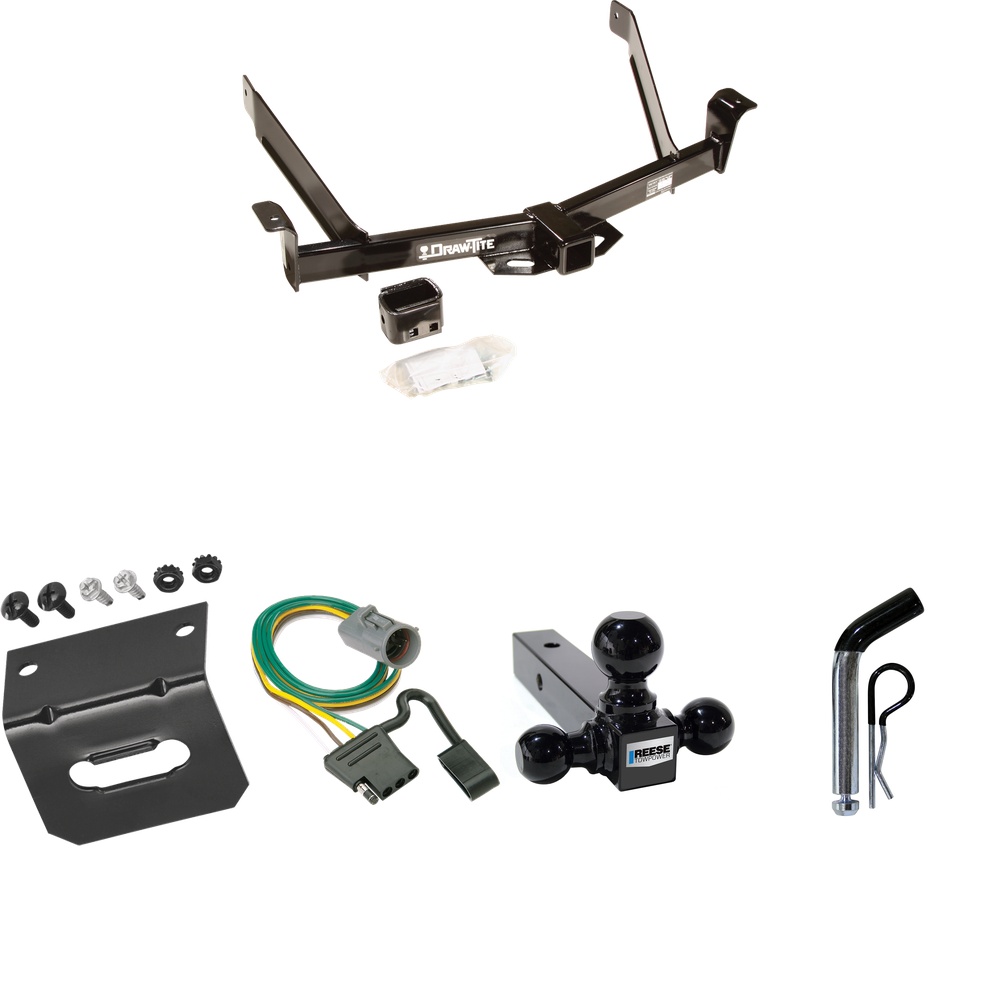 Fits 1997-2001 Mercury Mountaineer Trailer Hitch Tow PKG w/ 4-Flat Wiring Harness + Triple Ball Ball Mount 1-7/8" & 2" & 2-5/16" Trailer Balls + Pin/Clip + Wiring Bracket (For w/Factory Tow Package Models) By Draw-Tite