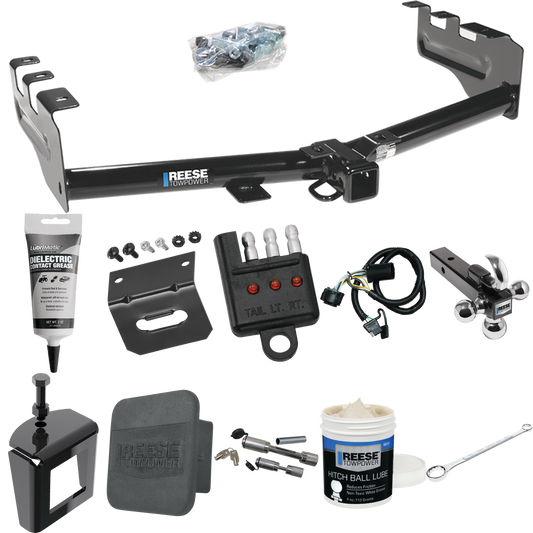 Fits 2007-2013 GMC Sierra 1500 Trailer Hitch Tow PKG w/ 4-Flat Wiring + Triple Ball Ball Mount 1-7/8" & 2" & 2-5/16" Trailer Balls w/ Tow Hook + Wiring Bracket + Hitch Cover + Dual Hitch & Coupler Locks + Wiring Tester + Ball Lube + Electric Grease +