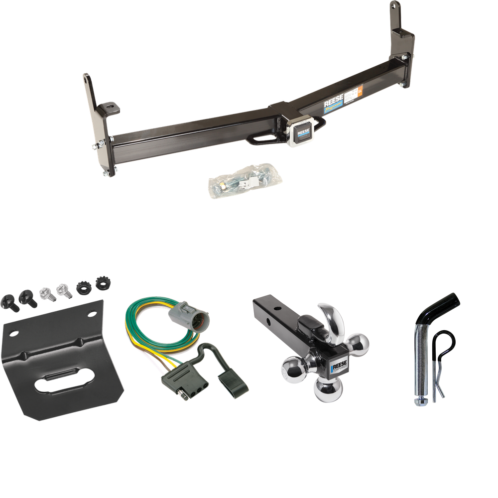 Fits 1997-2001 Mercury Mountaineer Trailer Hitch Tow PKG w/ 4-Flat Wiring Harness + Triple Ball Ball Mount 1-7/8" & 2" & 2-5/16" Trailer Balls w/ Tow Hook + Pin/Clip + Wiring Bracket (For w/Factory Tow Package Models) By Reese Towpower