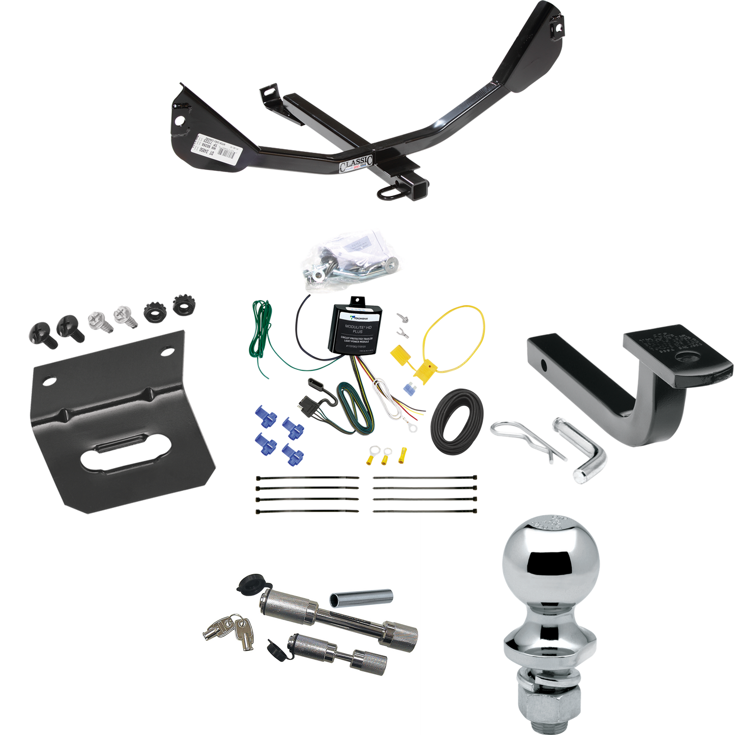 Fits 2012-2013 Chevrolet Camaro Trailer Hitch Tow PKG w/ 4-Flat Wiring Harness + Draw-Bar + 1-7/8" Ball + Wiring Bracket + Dual Hitch & Coupler Locks (Excludes: Convertible & w/Dealer Installed Ground Effects Models) By Draw-Tite