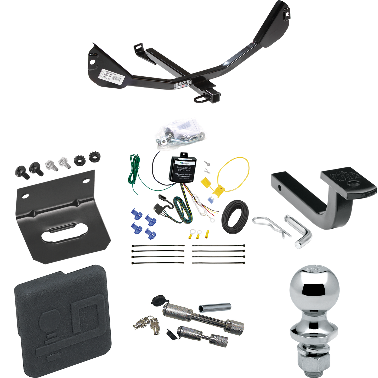 Fits 2010-2011 Chevrolet Camaro Trailer Hitch Tow PKG w/ 4-Flat Wiring Harness + Draw-Bar + 1-7/8" Ball + Wiring Bracket + Hitch Cover + Dual Hitch & Coupler Locks (Excludes: Convertible & w/Dealer Installed Ground Effects Models) By Draw-Tite