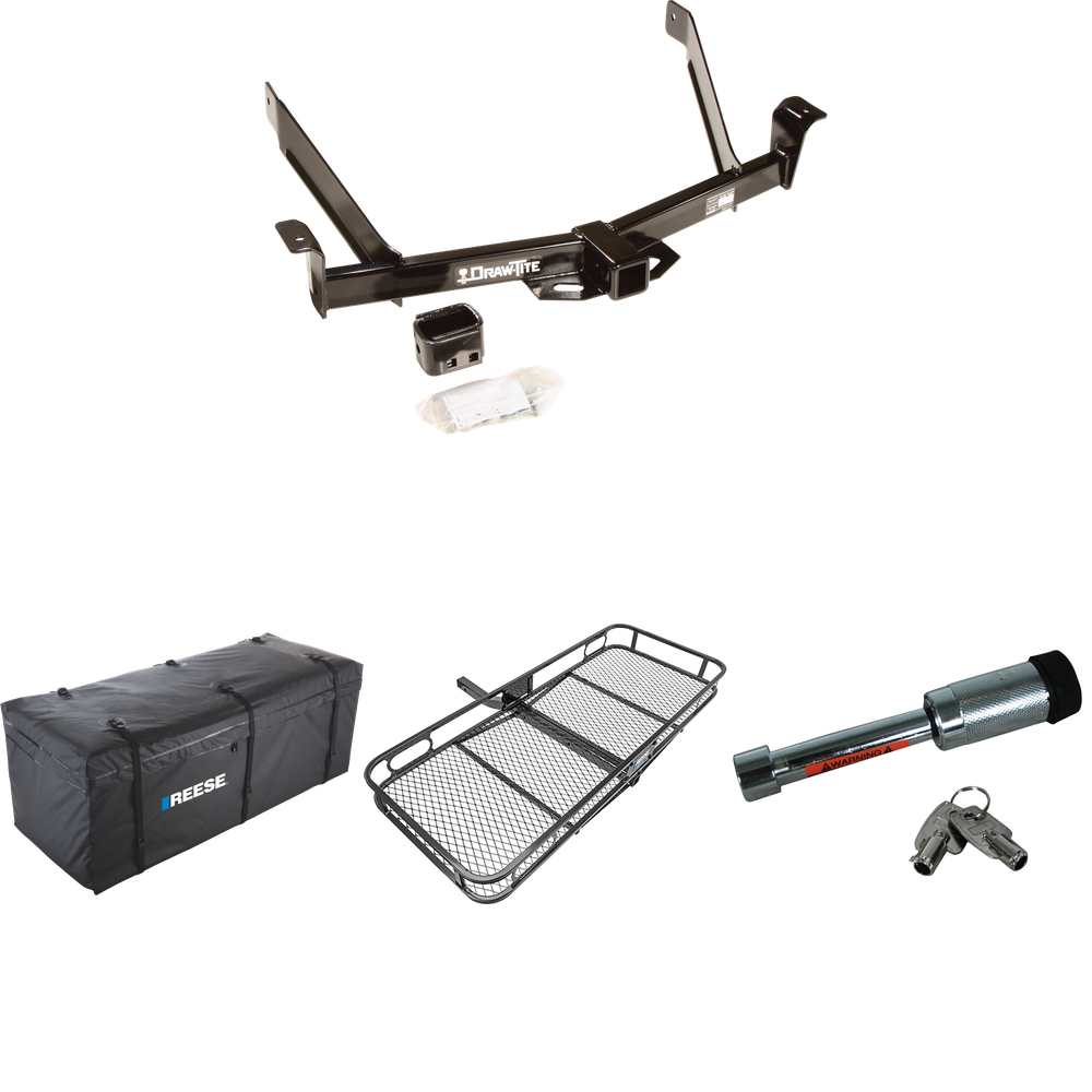 Fits 1991-2001 Ford Explorer Trailer Hitch Tow PKG w/ 60" x 24" Cargo Carrier + Cargo Bag + Hitch Lock By Draw-Tite