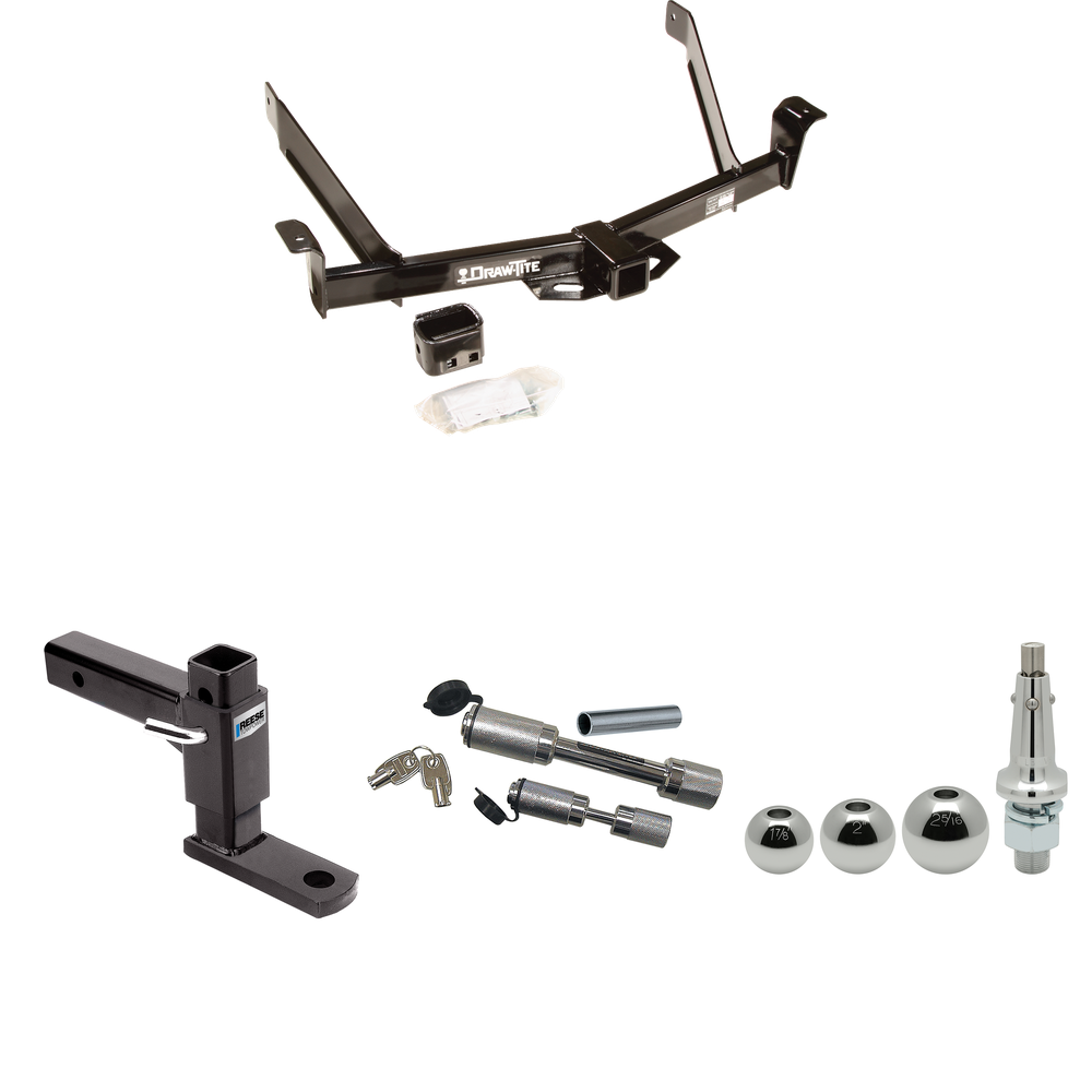 Fits 1991-1994 Mazda Navajo Trailer Hitch Tow PKG w/ Adjustable Drop Rise Ball Mount + Dual Hitch & Copler Locks + Inerchangeable 1-7/8" & 2" & 2-5/16" Balls By Draw-Tite