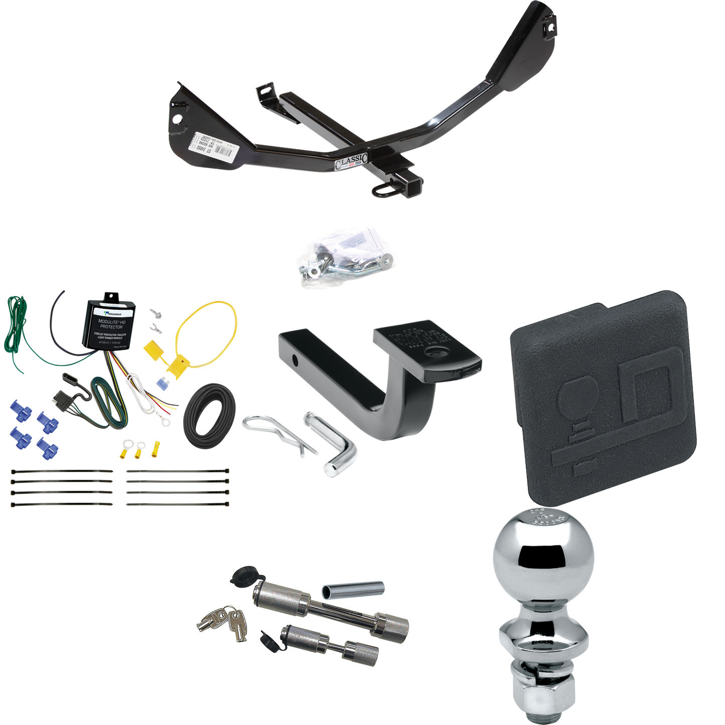 Fits 2014-2015 Chevrolet Camaro Trailer Hitch Tow PKG w/ 4-Flat Wiring Harness + Draw-Bar + 2" Ball + Hitch Cover + Dual Hitch & Coupler Locks (Excludes: Convertible & w/Dealer Installed Ground Effects Models) By Draw-Tite