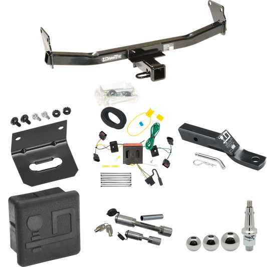 Fits 2008-2017 Jeep Patriot Trailer Hitch Tow PKG w/ 4-Flat Wiring + Ball Mount w/ 2" Drop + Interchangeable Ball 1-7/8" & 2" & 2-5/16" + Wiring Bracket + Dual Hitch & Coupler Locks + Hitch Cover By Draw-Tite