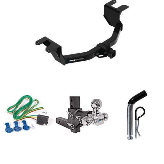 Fits 2019-2023 Chevrolet Silverado 1500 Trailer Hitch Tow PKG w/ 4-Flat Wiring Harness + Adjustable Drop Rise Triple Ball Ball Mount 1-7/8" & 2" & 2-5/16" Trailer Balls + Pin/Clip By Reese Towpower