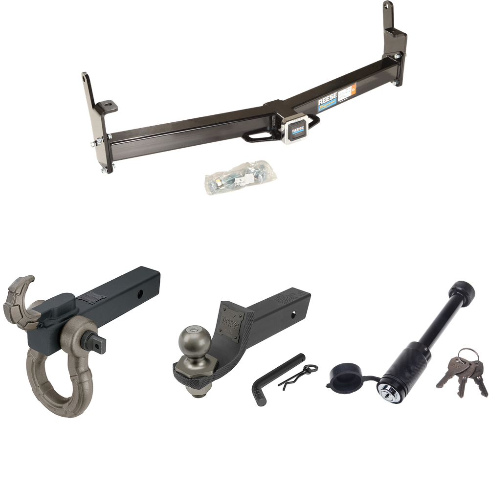 Fits 1997-2001 Mercury Mountaineer Trailer Hitch Tow PKG + Interlock Tactical Starter Kit w/ 2" Drop & 2" Ball + Tactical Hook & Shackle Mount + Tactical Dogbone Lock (For w/Factory Tow Package Models) By Reese Towpower