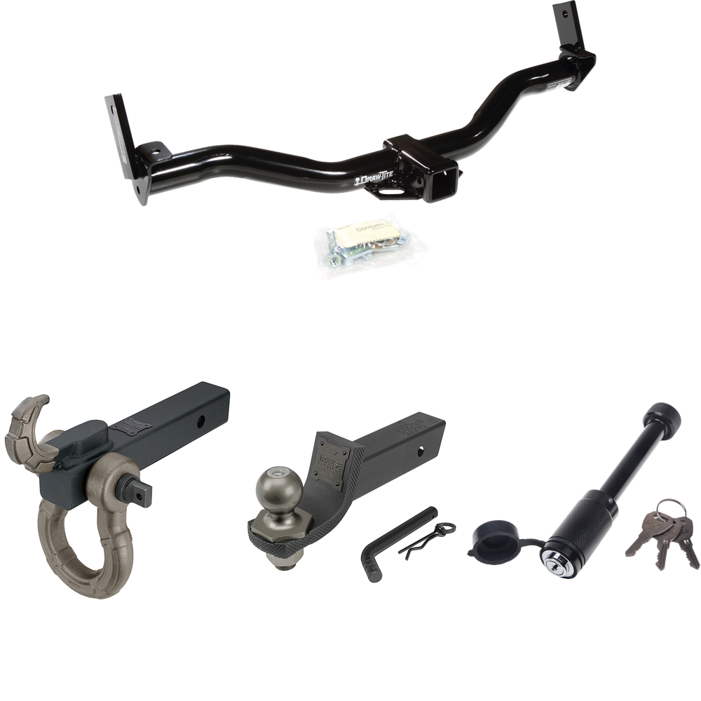 Fits 2001-2003 Ford Explorer Sport Trailer Hitch Tow PKG + Interlock Tactical Starter Kit w/ 2" Drop & 2" Ball + Tactical Hook & Shackle Mount + Tactical Dogbone Lock By Draw-Tite