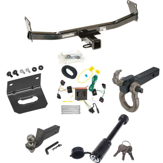 Fits 2008-2017 Jeep Patriot Trailer Hitch Tow PKG w/ 4-Flat Wiring + Interlock Tactical Starter Kit w/ 2" Drop & 2" Ball + Tactical Hook & Shackle Mount + Tactical Dogbone Lock + Wiring Bracket By Draw-Tite