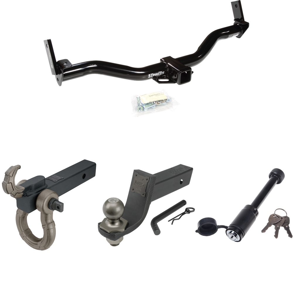 Fits 2001-2003 Ford Explorer Sport Trailer Hitch Tow PKG + Interlock Tactical Starter Kit w/ 3-1/4" Drop & 2" Ball + Tactical Hook & Shackle Mount + Tactical Dogbone Lock By Draw-Tite