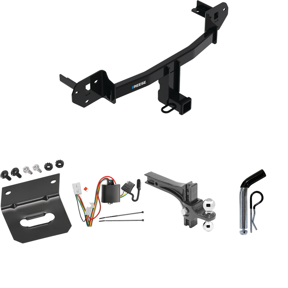 Fits 2020-2023 Subaru Outback Trailer Hitch Tow PKG w/ 4-Flat Wiring Harness + Dual Adjustable Drop Rise Ball Ball Mount 2" & 2-5/16" Trailer Balls + Pin/Clip + Wiring Bracket (For Wagon Models) By Reese Towpower