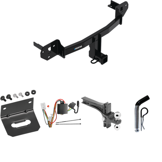 Fits 2020-2023 Subaru Outback Trailer Hitch Tow PKG w/ 4-Flat Wiring Harness + Dual Adjustable Drop Rise Ball Ball Mount 2" & 2-5/16" Trailer Balls + Pin/Clip + Wiring Bracket (For Wagon Models) By Reese Towpower