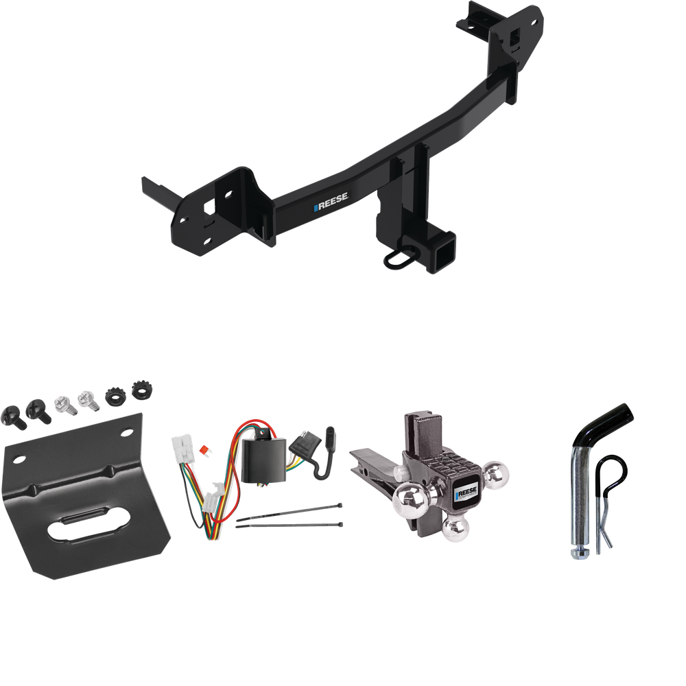 Fits 2020-2023 Subaru Outback Trailer Hitch Tow PKG w/ 4-Flat Wiring Harness + Adjustable Drop Rise Triple Ball Ball Mount 1-7/8" & 2" & 2-5/16" Trailer Balls + Pin/Clip + Wiring Bracket (For Wagon Models) By Reese Towpower