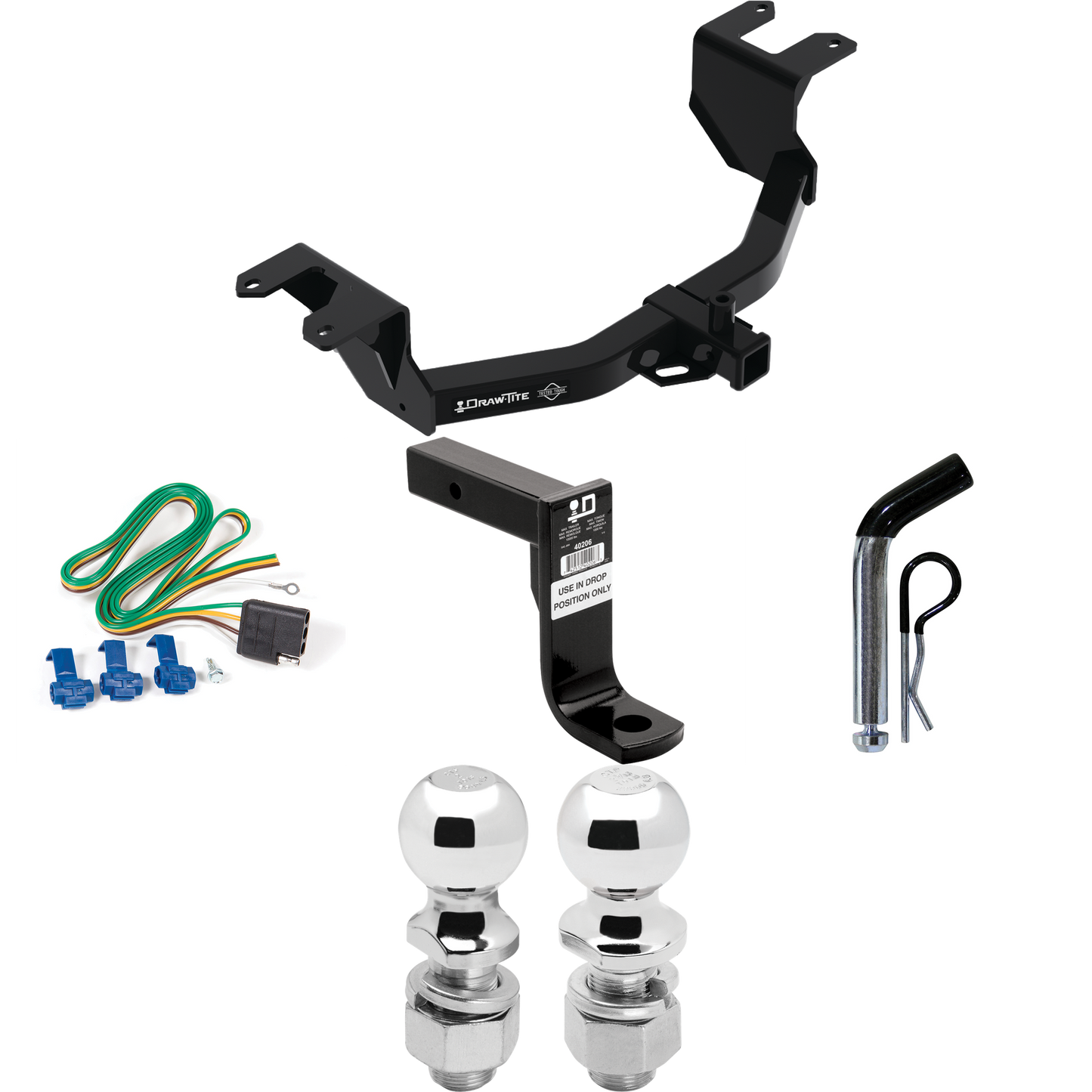 Fits 2019-2023 Chevrolet Silverado 1500 Trailer Hitch Tow PKG w/ 4-Flat Wiring Harness + Ball Mount w/ 8" Drop + Pin/Clip + 2" Ball + 2-5/16" Ball By Draw-Tite