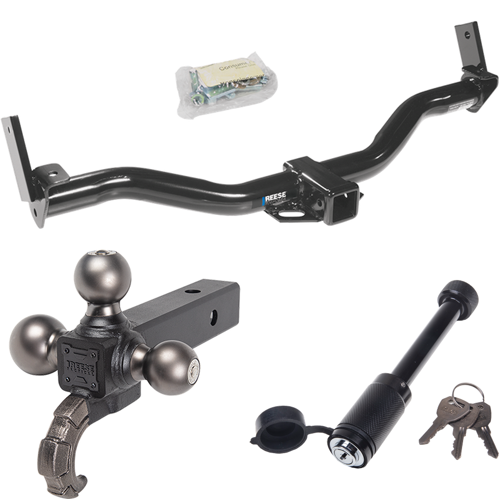 Fits 1997-2001 Mercury Mountaineer Trailer Hitch Tow PKG + Triple Ball Tactical Ball Mount 1-7/8" & 2" & 2-5/16" Balls w/ Tow Hook + Tactical Dogbone Lock By Reese Towpower