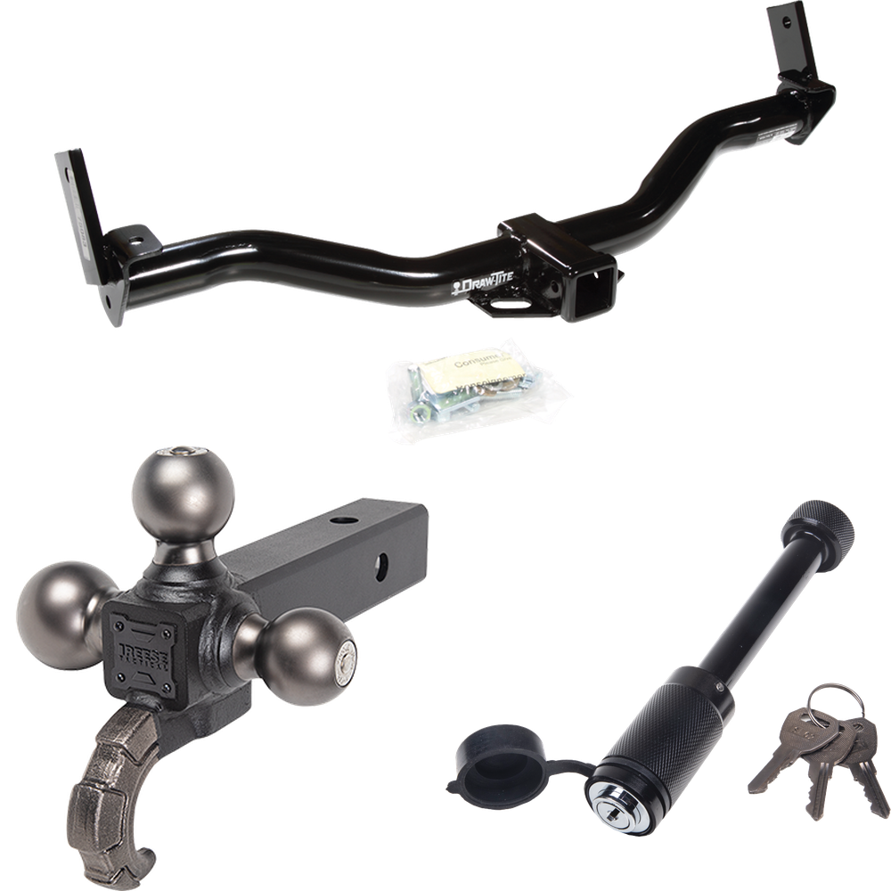 Fits 2001-2003 Ford Explorer Sport Trailer Hitch Tow PKG + Triple Ball Tactical Ball Mount 1-7/8" & 2" & 2-5/16" Balls w/ Tow Hook + Tactical Dogbone Lock By Draw-Tite