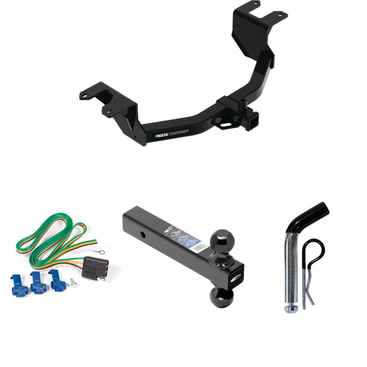 Fits 2019-2023 GMC Sierra 1500 Trailer Hitch Tow PKG w/ 4-Flat Wiring Harness + Dual Ball Ball Mount 2" & 2-5/16" Trailer Balls + Pin/Clip By Reese Towpower