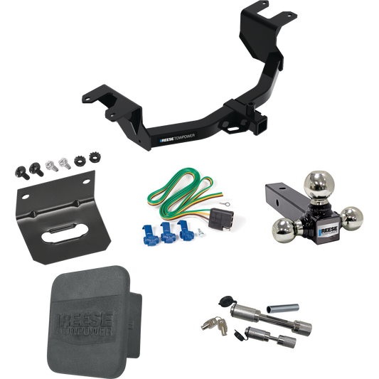 Fits 2019-2023 Chevrolet Silverado 1500 Trailer Hitch Tow PKG w/ 4-Flat Wiring Harness + Triple Ball Ball Mount 1-7/8" & 2" & 2-5/16" Trailer Balls + Dual Hitch & Coupler Locks + Hitch Cover + Wiring Bracket By Reese Towpower