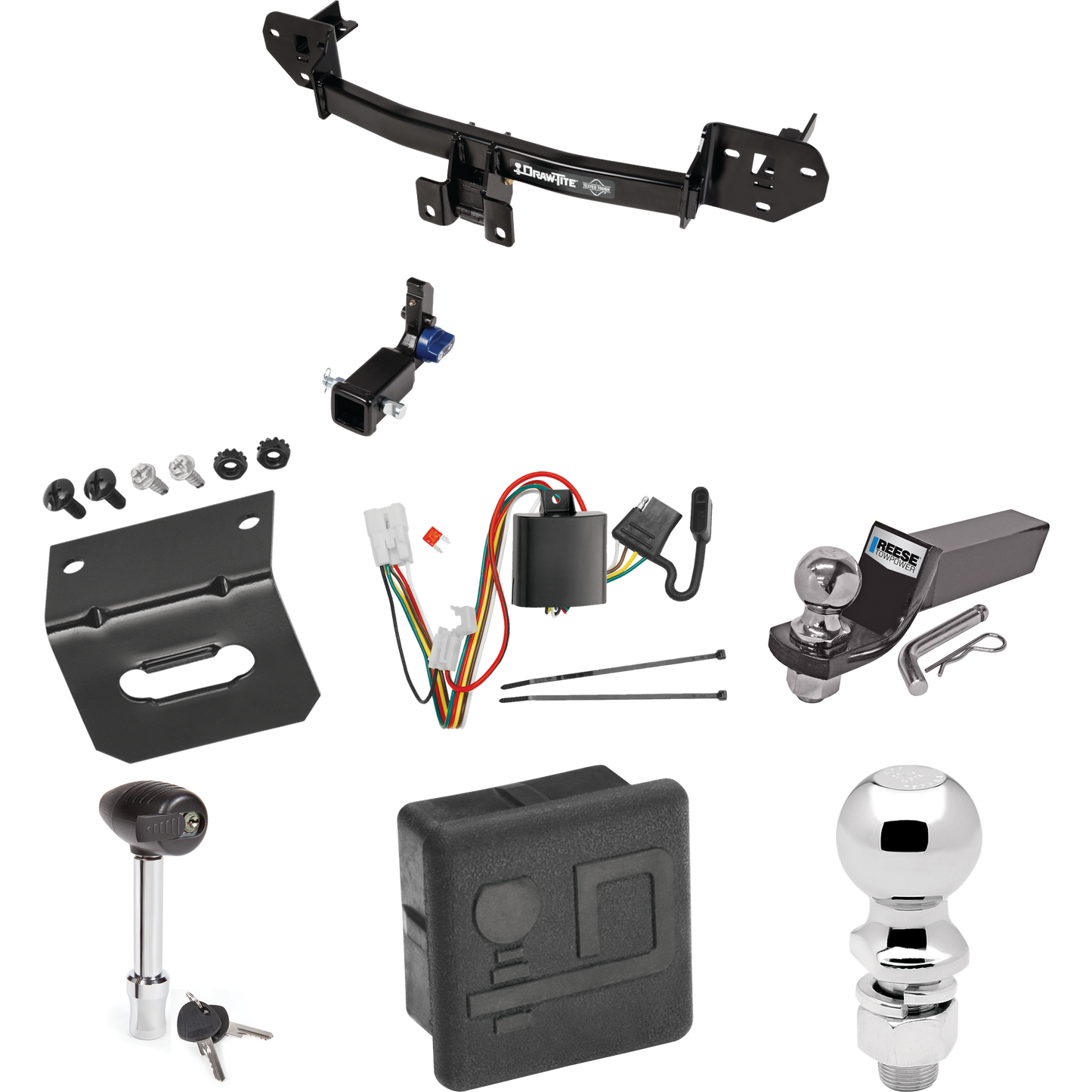 Fits 2020-2023 Subaru Outback Trailer Hitch Tow PKG w/ 4-Flat Wiring + Starter Kit Ball Mount w/ 2" Drop & 2" Ball + 2-5/16" Ball + Wiring Bracket + Hitch Lock + Hitch Cover (For Wagon Models) By Draw-Tite