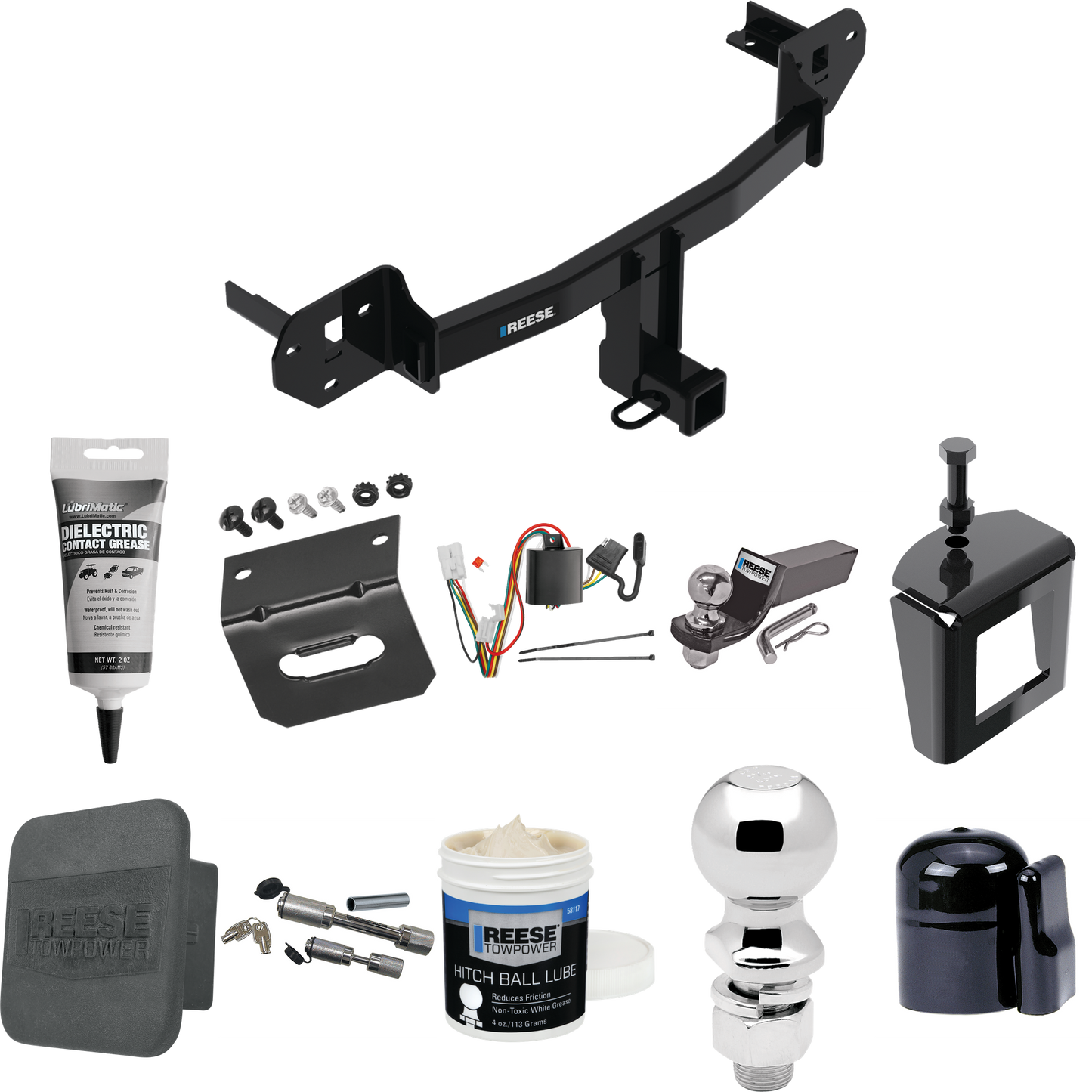 Fits 2020-2023 Subaru Outback Trailer Hitch Tow PKG w/ 4-Flat Wiring + Starter Kit Ball Mount w/ 2" Drop & 2" Ball + 2-5/16" Ball + Wiring Bracket + Dual Hitch & Coupler Locks + Hitch Cover + Wiring Tester + Ball Lube +Electric Grease + Ball Wrench +