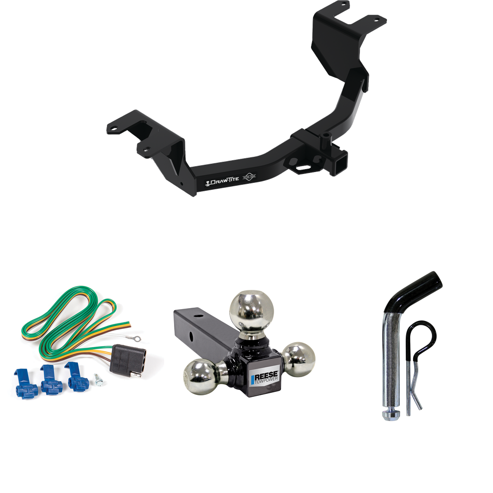 Se adapta al paquete de enganche de remolque Chevrolet Silverado 1500 2019-2023 con arnés de cableado de 4 planos + soporte de bola triple de bolas de remolque de 1-7/8" y 2" y 2-5/16" + pasador/clip de Draw-Tite