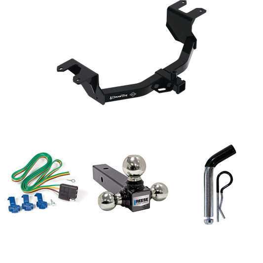 Fits 2019-2023 Chevrolet Silverado 1500 Trailer Hitch Tow PKG w/ 4-Flat Wiring Harness + Triple Ball Ball Mount 1-7/8" & 2" & 2-5/16" Trailer Balls + Pin/Clip By Draw-Tite