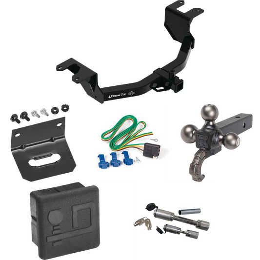 Fits 2019-2023 GMC Sierra 1500 Trailer Hitch Tow PKG w/ 4-Flat Wiring Harness + Triple Ball Ball Mount 1-7/8" & 2" & 2-5/16" Trailer Balls w/ Tow Hook + Dual Hitch & Coupler Locks + Hitch Cover + Wiring Bracket By Draw-Tite