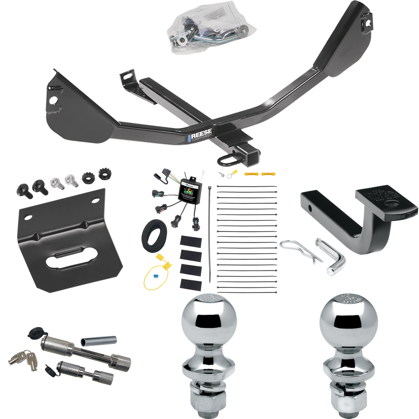 Fits 2010-2015 Chevrolet Camaro Trailer Hitch Tow PKG w/ 4-Flat Zero Contact "No Splice" Wiring Harness + Draw-Bar + 1-7/8" + 2" Ball + Wiring Bracket + Dual Hitch & Coupler Locks (Excludes: Convertible & w/Dealer Installed Ground Effects Models) By