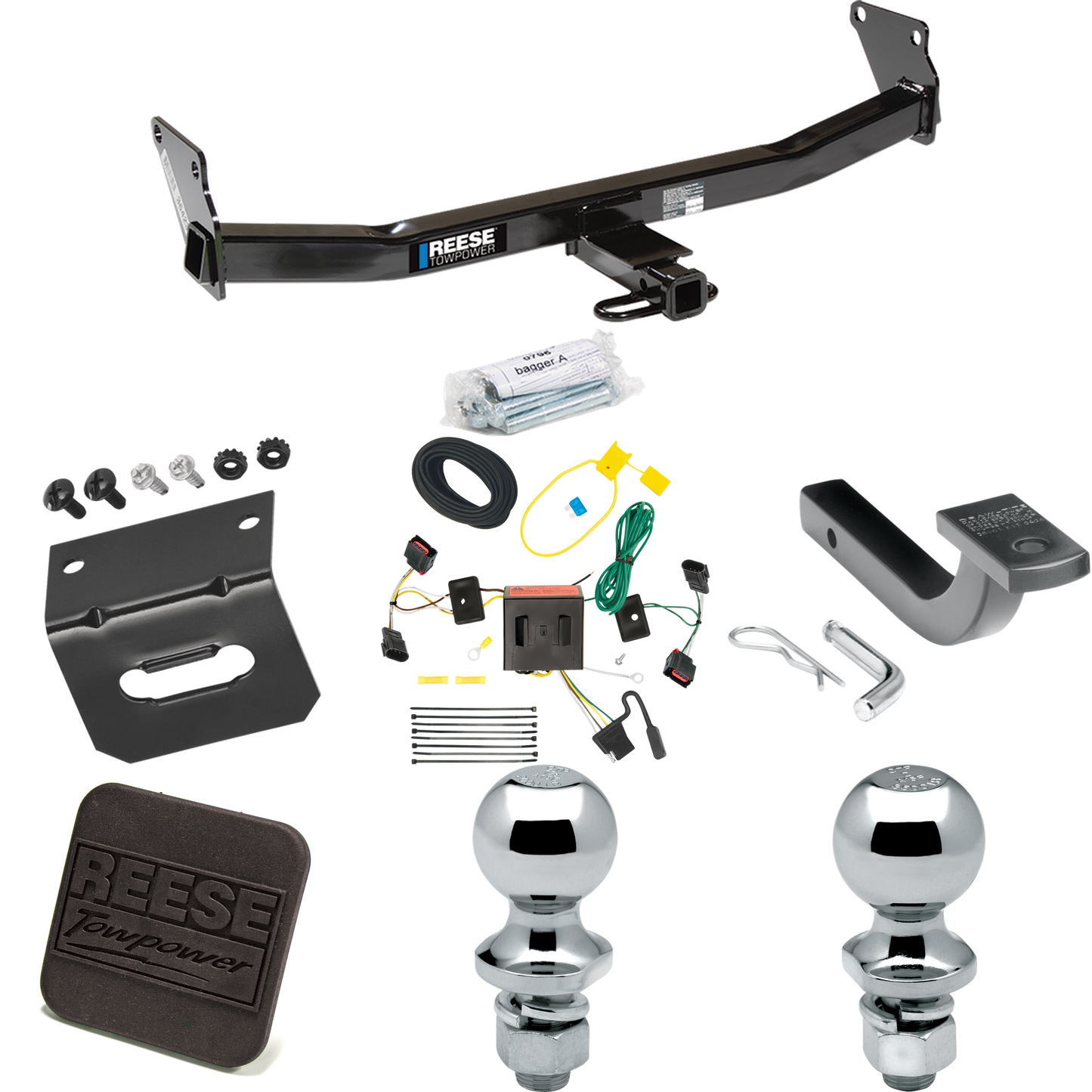 Fits 2008-2017 Jeep Patriot Trailer Hitch Tow PKG w/ 4-Flat Wiring Harness + Draw-Bar + 1-7/8" + 2" Ball + Wiring Bracket + Hitch Cover By Reese Towpower