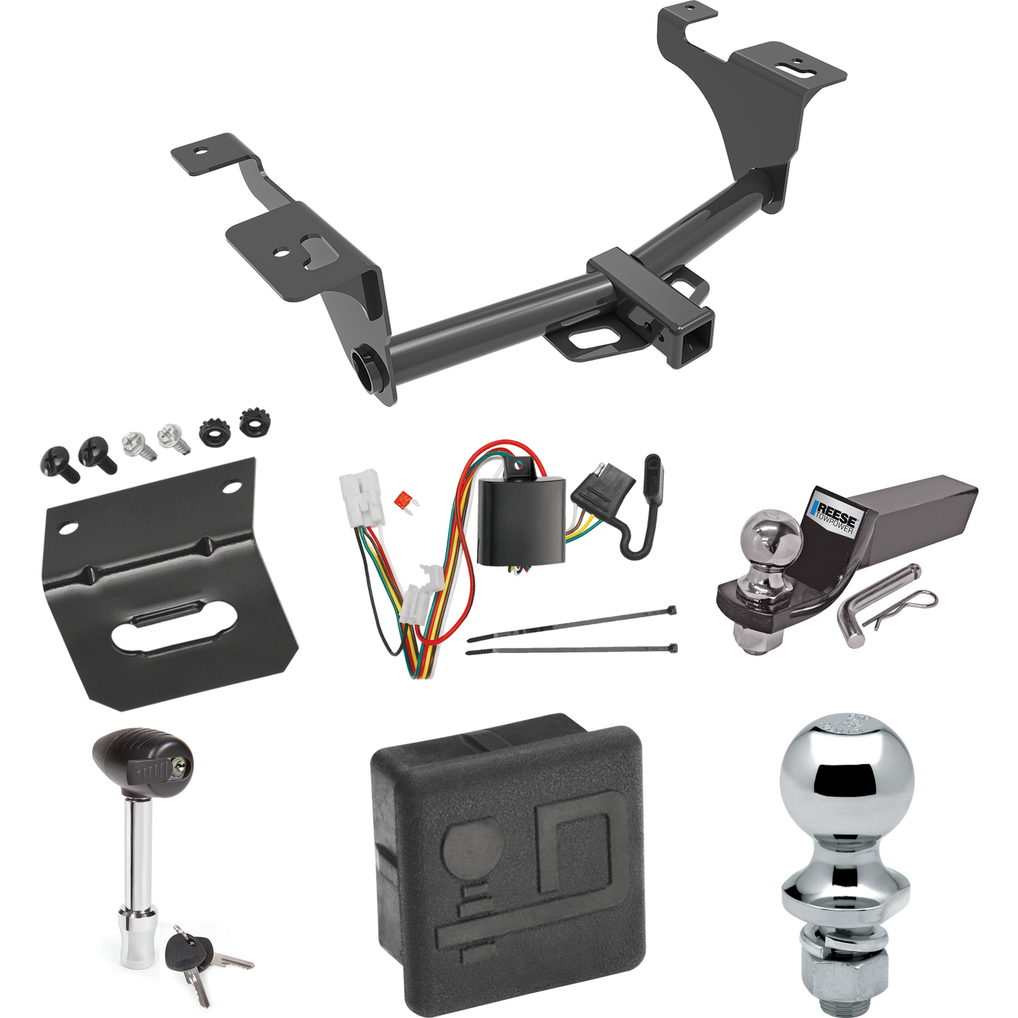 Fits 2020-2023 Subaru Outback Trailer Hitch Tow PKG w/ 4-Flat Wiring + Starter Kit Ball Mount w/ 2" Drop & 2" Ball + 1-7/8" Ball + Wiring Bracket + Hitch Lock + Hitch Cover (For Wagon Models) By Draw-Tite