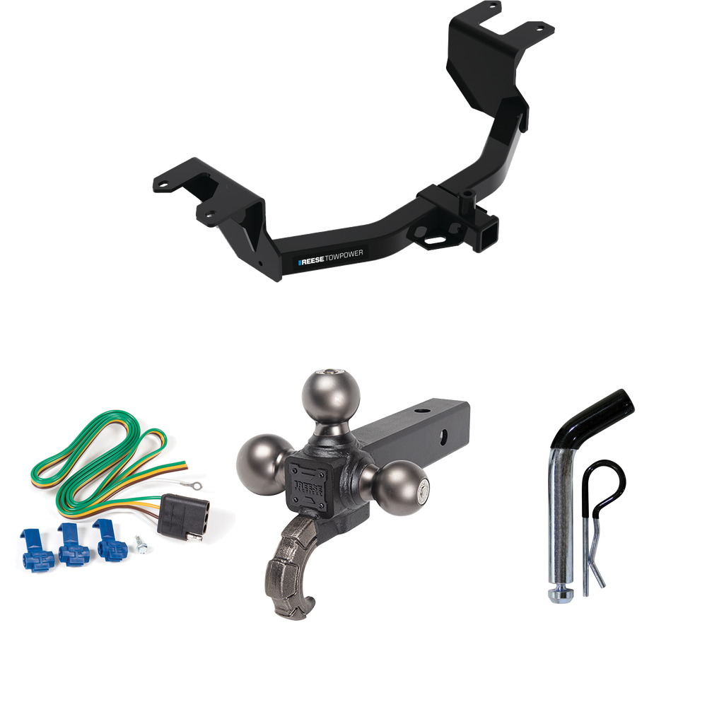 Fits 2019-2023 Chevrolet Silverado 1500 Trailer Hitch Tow PKG w/ 4-Flat Wiring Harness + Triple Ball Ball Mount 1-7/8" & 2" & 2-5/16" Trailer Balls w/ Tow Hook + Pin/Clip By Reese Towpower