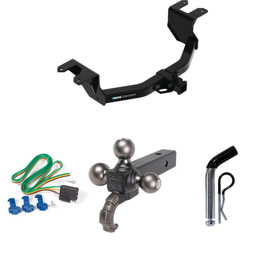 Fits 2019-2023 Chevrolet Silverado 1500 Trailer Hitch Tow PKG w/ 4-Flat Wiring Harness + Triple Ball Ball Mount 1-7/8" & 2" & 2-5/16" Trailer Balls w/ Tow Hook + Pin/Clip By Reese Towpower