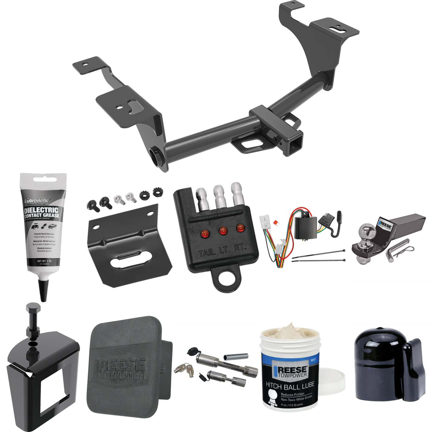 Fits 2020-2023 Subaru Outback Trailer Hitch Tow PKG w/ 4-Flat Wiring + Starter Kit Ball Mount w/ 2" Drop & 2" Ball + 1-7/8" Ball + Wiring Bracket + Dual Hitch & Coupler Locks + Hitch Cover + Wiring Tester + Ball Lube + Electric Grease + Ball Wrench +