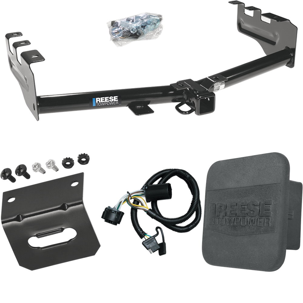 Fits 2007-2013 GMC Sierra 1500 Trailer Hitch Tow PKG w/ 4-Flat Wiring Harness + Wiring Bracket + Hitch Cover By Reese Towpower