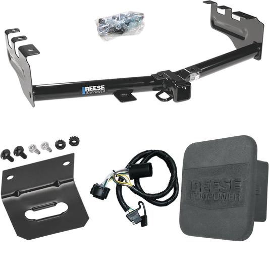 Fits 2007-2013 GMC Sierra 1500 Trailer Hitch Tow PKG w/ 4-Flat Wiring Harness + Wiring Bracket + Hitch Cover By Reese Towpower